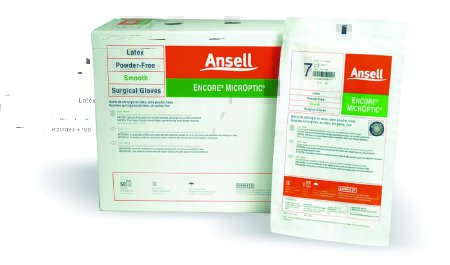 Gloves Surgical Latex P-F ENCORE® MicrOptic® Size 7 Sterile Pair Latex Extended Cuff Length Smooth Brown Not Chemo Approved (50PR/BX 4BX/CS) by Ansell Healthcare Products LLC  ID 5787003